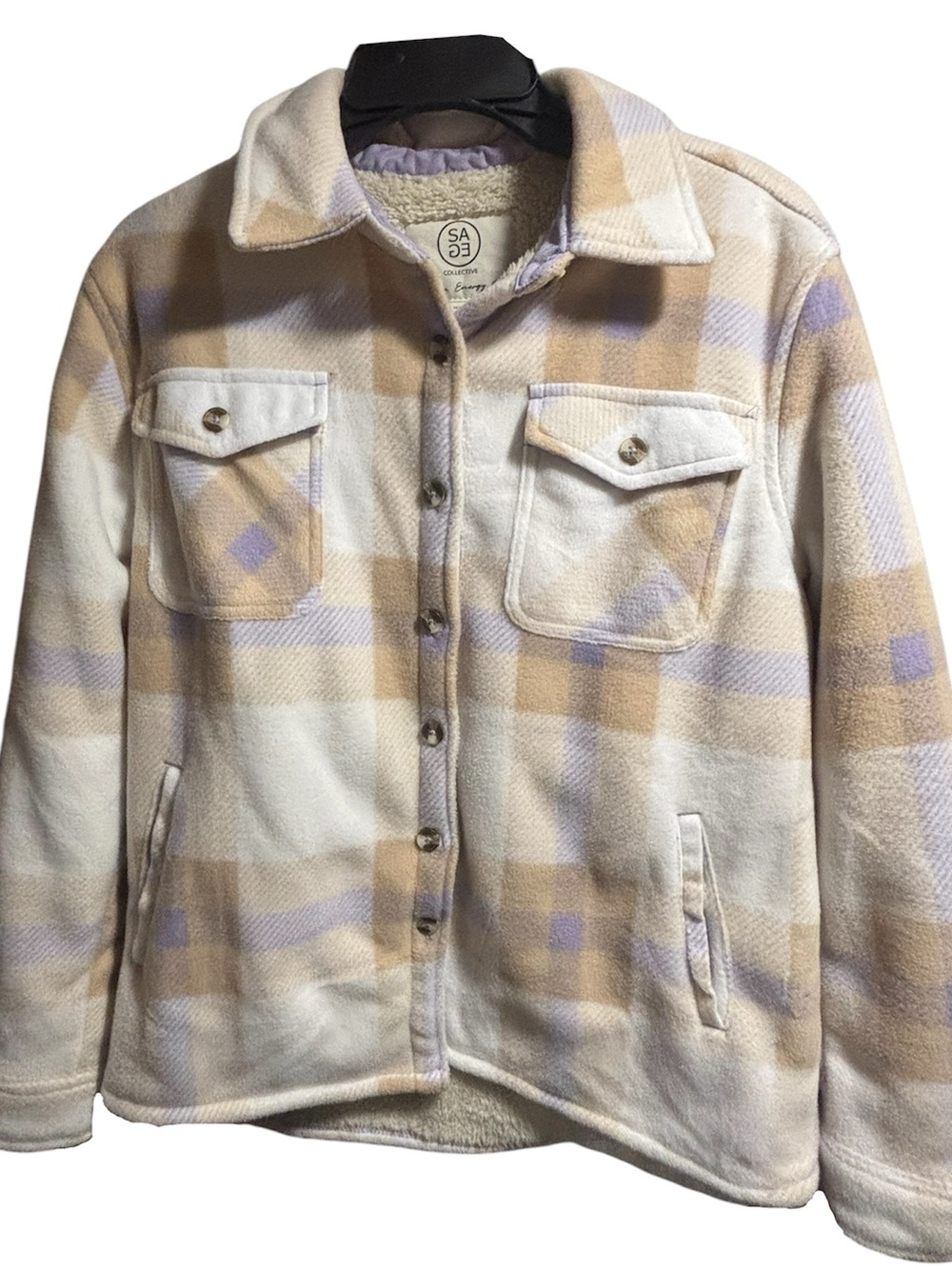 Plaid Fleace Jacket - Cream, Beige & Lavender XS